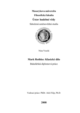 Ústav Hudební Vědy Mark Rothko: Klasické Dílo 2008