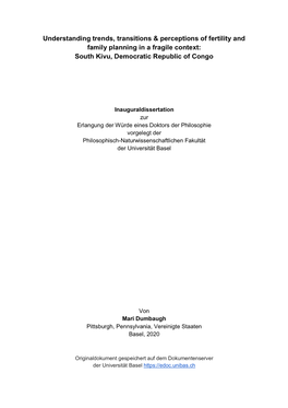 Understanding Trends, Transitions & Perceptions of Fertility and Family