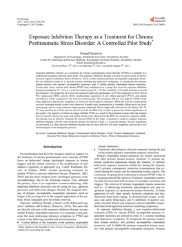 Exposure Inhibition Therapy As a Treatment for Chronic Posttraumatic Stress Disorder: a Controlled Pilot Study*