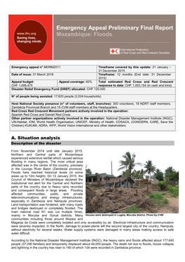 Emergency Appeal Preliminary Final Report Mozambique: Floods