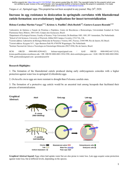 Increase in Egg Resistance to Desiccation in Springtails Correlates with Blastodermal Cuticle Formation: Eco-Evolutionary Implications for Insect Terrestrialization