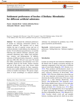 Settlement Preferences of Leeches (Hirudinida: Clitellata) for Different