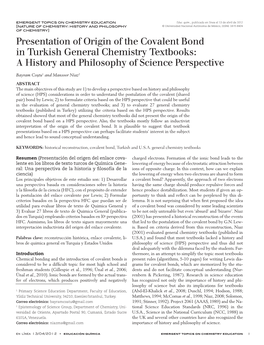 Presentation of Origin of the Covalent Bond in Turkish General Chemistry Textbooks: a History and Philosophy of Science Perspective