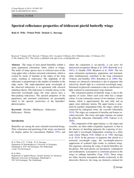 Spectral Reflectance Properties of Iridescent Pierid Butterfly Wings