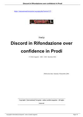 Discord in Rifondazione Over Confidence in Prodi