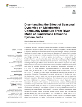 Disentangling the Effect of Seasonal Dynamics on Meiobenthic Community Structure from River Matla of Sundarbans Estuarine System, India