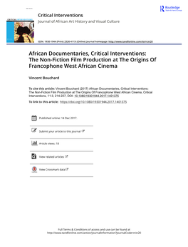 African Documentaries, Critical Interventions: the Non-Fiction Film Production at the Origins of Francophone West African Cinema