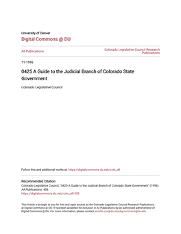 0425 a Guide to the Judicial Branch of Colorado State Government