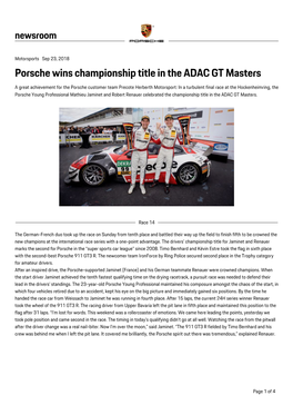 Porsche Wins Championship Title in the ADAC GT Masters