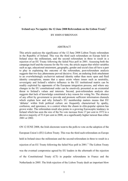 (Again): the 12 June 2008 Referendum on the Lisbon Treaty1