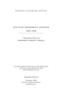 WILLIAM FREDERICK DURAND March 5,1859-August 9,1958