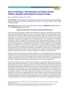 The Emergence of Modern Jewish Politics: Bundism and Zionism in Eastern Europe'