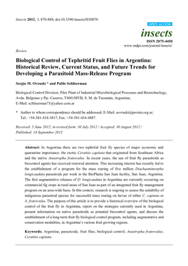 Biological Control of Tephritid Fruit Flies in Argentina: Historical Review, Current Status, and Future Trends for Developing a Parasitoid Mass-Release Program