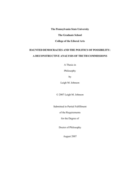 The Pennsylvania State University the Graduate School College of the Liberal Arts HAUNTED DEMOCRACIES and the POLITICS of POSSIB