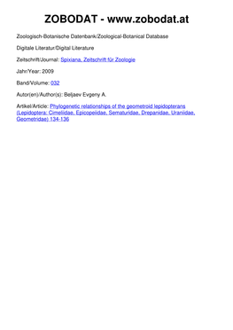 134 Advancement in the Taxonomy of Geometrid Moths at Subfamily And