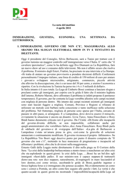 La Nota Del Mattino 4 Aprile 2011 IMMIGRAZIONE, GIUSTIZIA, ECONOMIA