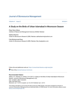 A Study on the Birds of Urban Islamabad in Moonsoon Season
