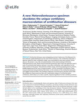 A New Heterodontosaurus Specimen Elucidates the Unique Ventilatory