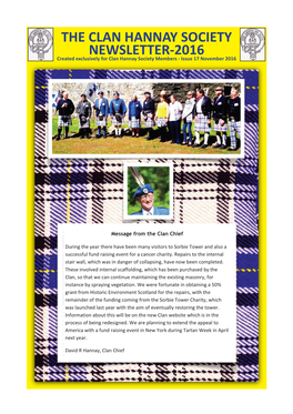 THE CLAN HANNAY SOCIETY NEWSLETTER-2016 Created Exclusively for Clan Hannay Society Members - Issue 17 November 2016