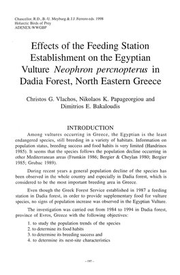 Effects of the Feeding Station Establishment on the Egyptian Vulture Neophron Percnopterus in Dadia Forest, North Eastern Greece