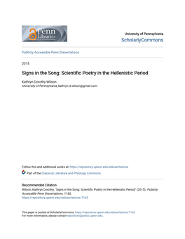 Signs in the Song: Scientific Poetry in the Hellenistic Period