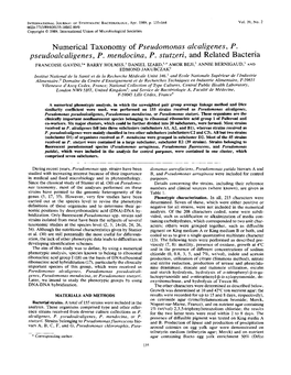 Numerical Taxonomy of Pseudomonas Alcaligenes, P. Pseudoalcaligenes, P. Mendocina, P. Stutzeri, and Related Bacteria