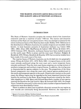 The Marine and Estuarine Molluscs of the Albany Area of Western Australia