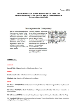 Febrero 2014 LEGISLADORES DE PAÍSES INVOLUCRADOS EN EL