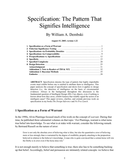 Specification: the Pattern That Signifies Intelligence