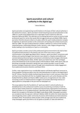 Sports Journalism and Cultural Authority in the Digital Age