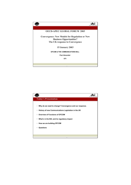 OECD-APEC GLOBAL FORUM 2003 Convergence: New Models For