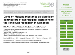 Dams on Mekong Tributaries As Signiﬁcant M