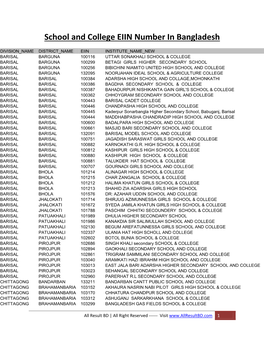 School and College EIIN Number in Bangladesh