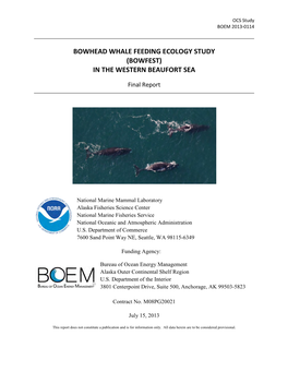 Bowhead Whale Feeding Ecology Study (Bowfest) in the Western Beaufort Sea