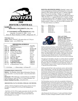 2008 Hofstra Football Numerical Roster