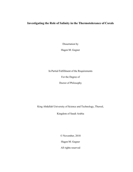 Investigating the Role of Salinity in the Thermotolerance of Corals