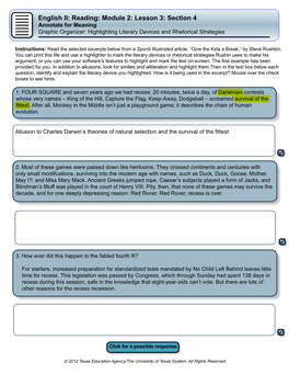 English II: Reading: Module 2: Lesson 3: Section 4 Annotate for Meaning Graphic Organizer: Highlighting Literary Devices and Rhetorical Strategies