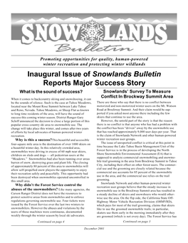 Inaugural Issue of Snowlands Bulletin Reports Major Success Story