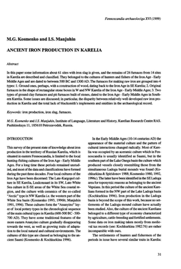 M.G. Kosmenko and I.S. Manjuhin ANCIENT IRON PRODUCTION IN