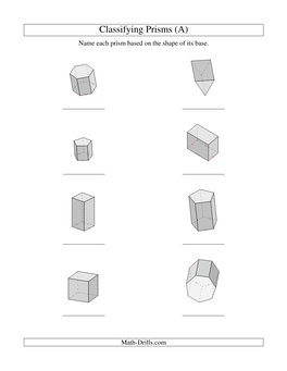 Geometry Worksheet -- Classifying Prisms