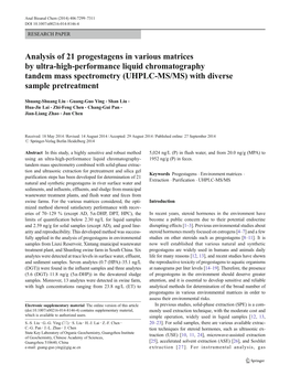 Analysis of 21 Progestagens in Various Matrices by Ultra-High