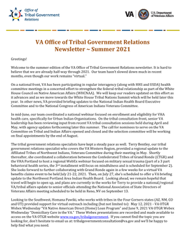 VA Office of Tribal Government Relations Newsletter ~ Summer 2021