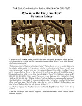 Who Were the Early Israelites? by Anson Rainey