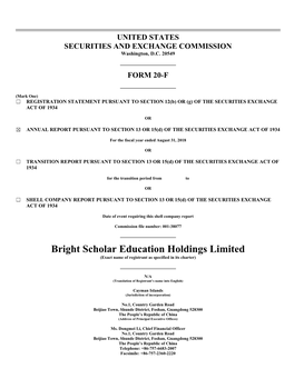 Bright Scholar Education Holdings Limited (Exact Name of Registrant As Specified in Its Charter)