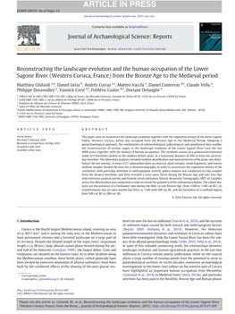 Reconstructing the Landscape Evolution and the Human Occupation of the Lower Sagone River (Western Corsica, France) from the Bronze Age to the Medieval Period