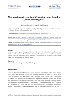 New Species and Records of Uropodina Mites from Iran (Acari, Mesostigmata)