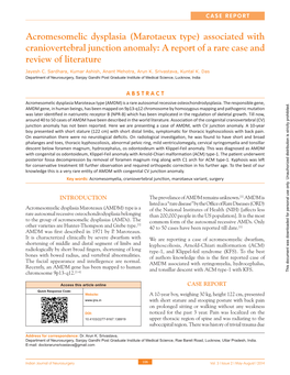 Acromesomelic Dysplasia (Marotaeux Type) Associated with Craniovertebral Junction Anomaly: a Report of a Rare Case and Review of Literature