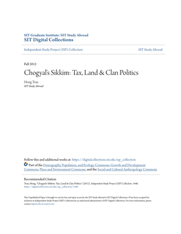Chogyal's Sikkim: Tax, Land & Clan Politics Hong Tran SIT Study Abroad