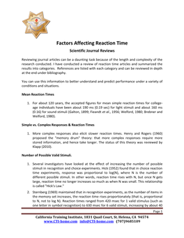 Factors Affecting Reaction Time Scientific Journal Reviews