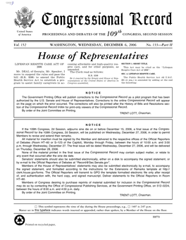 Congressional Record United States Th of America PROCEEDINGS and DEBATES of the 109 CONGRESS, SECOND SESSION